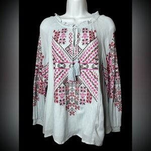 Sundance Womens Embroidered Top Size XS Light Blue Boho Gypsy Artsy Lightweight